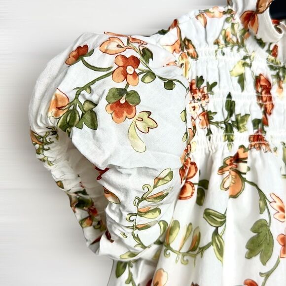 JANIE and JACK Floral Smocked Bubble Sleeve Top Blouse Cotton Floral Print 8 - Picture 3 of 10